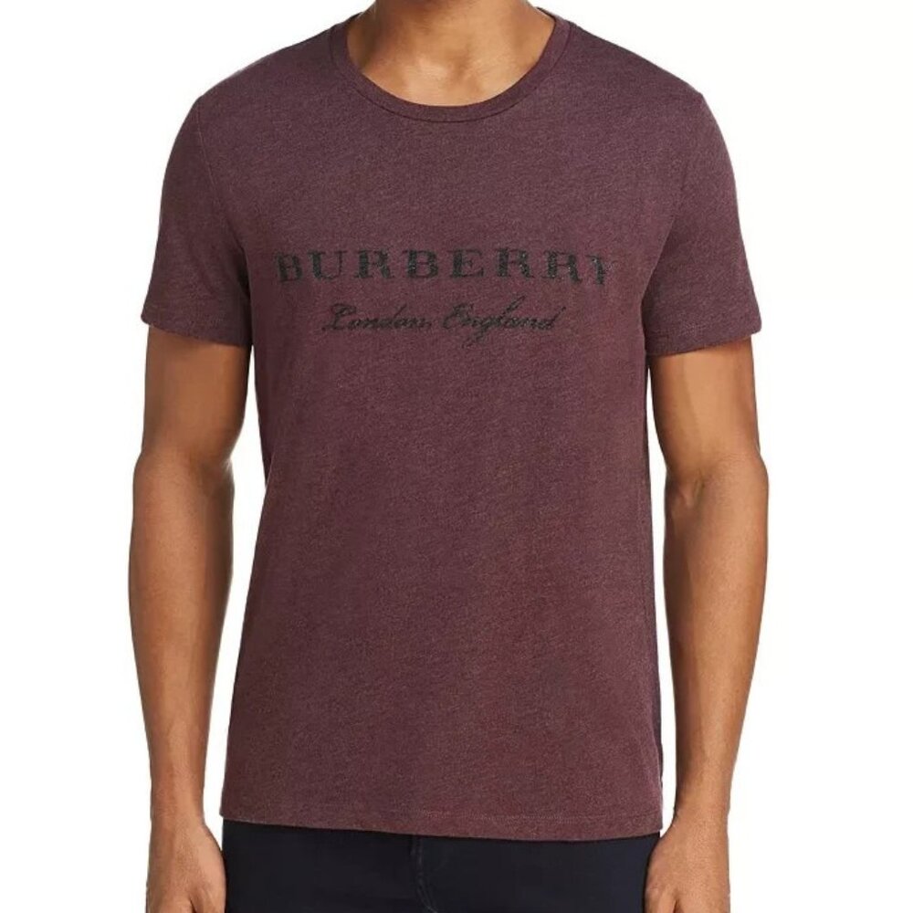 $375 Burberry Martford Tee Burgundy Short Sleeve Graphic Shirt Worn 2X Men's S